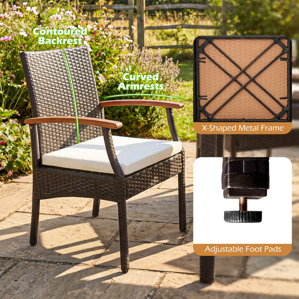 Comfortable to sit with ergonomic backrest and armrests <br>16" seat height is suitable for most patio tables <br>Elastic seat cushion offers more coziness <br>Smooth zippers for easy maintenance of cushion covers <br>Sturdy X-shaped metal frame and adjus