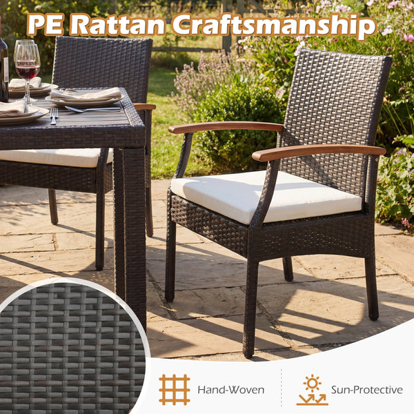 Comfortable to sit with ergonomic backrest and armrests <br>16" seat height is suitable for most patio tables <br>Elastic seat cushion offers more coziness <br>Smooth zippers for easy maintenance of cushion covers <br>Sturdy X-shaped metal frame and adjus