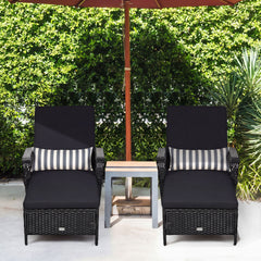 6-Gear adjustable backrest meets various sitting needs<br>Thick padded cushion and lumbar pillow for a comfortable experience<br>Weather-resistant PE wicker rattan chairs for indoor and outdoor use<br>Non-slip and anti-scratch foot pads ensure safe using 