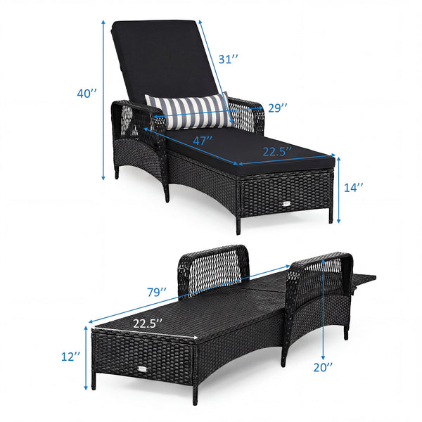 6-Gear adjustable backrest meets various sitting needs<br>Thick padded cushion and lumbar pillow for a comfortable experience<br>Weather-resistant PE wicker rattan chairs for indoor and outdoor use<br>Non-slip and anti-scratch foot pads ensure safe using 