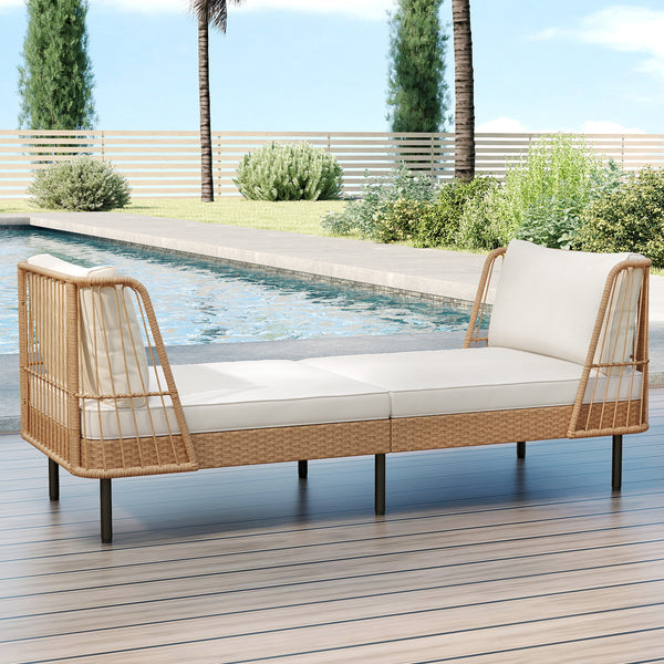 Dual functions allow you to stretch out or sit together<br>Spacious 72" width fits 2 people comfortably<br>Handwoven PE rattan offers breathable  sun-resistant durability<br>Soft cushions filled with resilient sponge for cloud-like comfort<br>Seat cushion