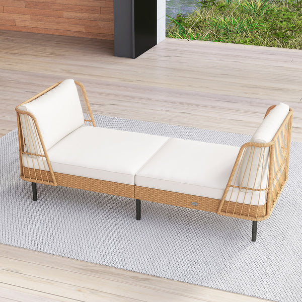 Dual functions allow you to stretch out or sit together<br>Spacious 72" width fits 2 people comfortably<br>Handwoven PE rattan offers breathable  sun-resistant durability<br>Soft cushions filled with resilient sponge for cloud-like comfort<br>Seat cushion