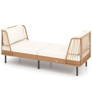 Dual functions allow you to stretch out or sit together<br>Spacious 72" width fits 2 people comfortably<br>Handwoven PE rattan offers breathable  sun-resistant durability<br>Soft cushions filled with resilient sponge for cloud-like comfort<br>Seat cushion