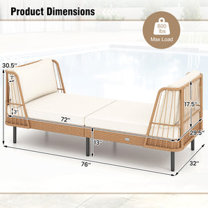 Dual functions allow you to stretch out or sit together<br>Spacious 72" width fits 2 people comfortably<br>Handwoven PE rattan offers breathable  sun-resistant durability<br>Soft cushions filled with resilient sponge for cloud-like comfort<br>Seat cushion