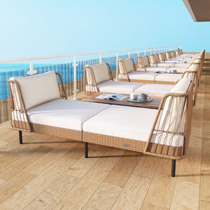 Dual functions allow you to stretch out or sit together<br>Spacious 72" width fits 2 people comfortably<br>Handwoven PE rattan offers breathable  sun-resistant durability<br>Soft cushions filled with resilient sponge for cloud-like comfort<br>Seat cushion