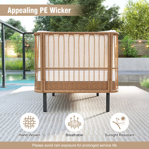 Dual functions allow you to stretch out or sit together<br>Spacious 72" width fits 2 people comfortably<br>Handwoven PE rattan offers breathable  sun-resistant durability<br>Soft cushions filled with resilient sponge for cloud-like comfort<br>Seat cushion
