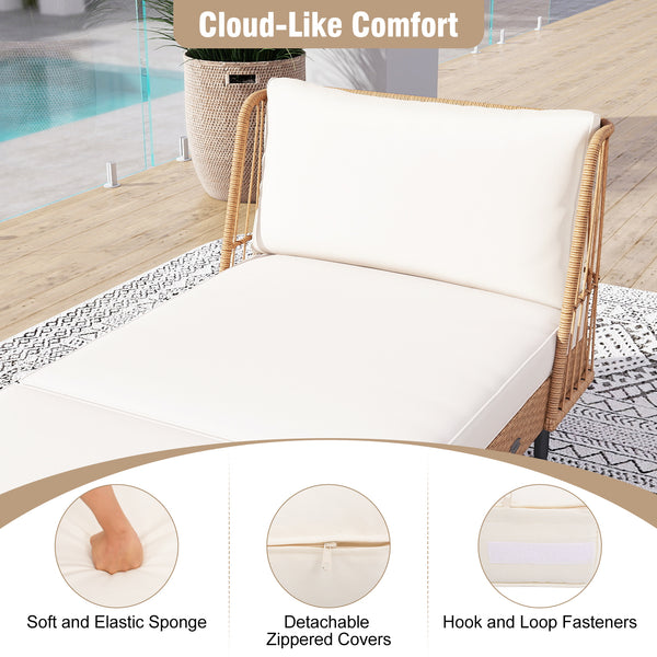 Dual functions allow you to stretch out or sit together<br>Spacious 72" width fits 2 people comfortably<br>Handwoven PE rattan offers breathable  sun-resistant durability<br>Soft cushions filled with resilient sponge for cloud-like comfort<br>Seat cushion