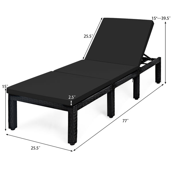 Come with 1 x rattan lounge chair  1 x seat cushion  2 x cushion cover and 1 x instruction<br>Durable hand-woven black PE rattan and steel frame for long time using<br>8 sturdy legs offer extra support and stability for you<br>Soft and thick cushion for c
