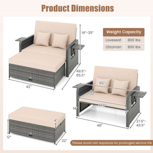 Use the ottoman as a footstool  coffee table or extra seating<br>Hidden storage for ottoman cushion<br>Tuck the ottoman under the seat for flexible design<br>Meet your different needs while saving your space<br>Adjustable backrest offers 4 levels for pers