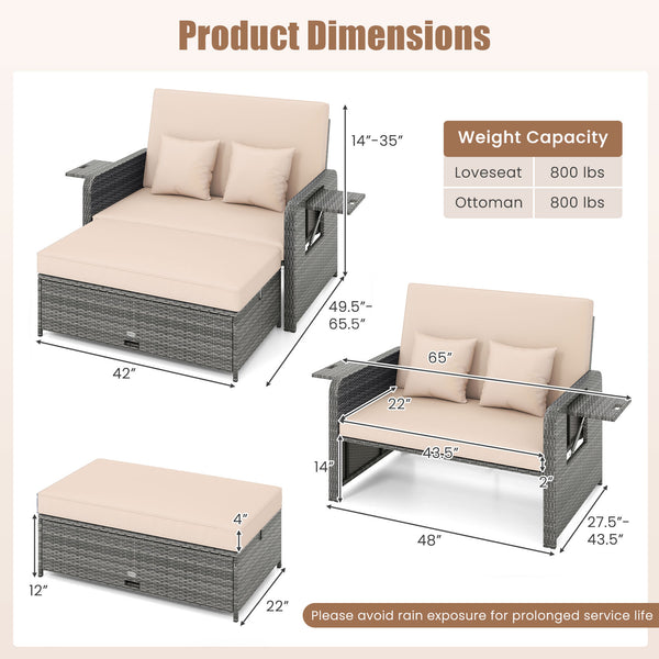 Use the ottoman as a footstool  coffee table or extra seating<br>Hidden storage for ottoman cushion<br>Tuck the ottoman under the seat for flexible design<br>Meet your different needs while saving your space<br>Adjustable backrest offers 4 levels for pers