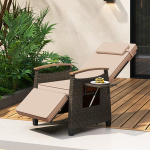 Please avoid rain exposure for prolonged service life<br>A protective cover is recommended but not included<br>150Â° adjustment of backrest and footrest meet different demands<br>Stable linkage device ensures safe adjustment<br>PE rattan surface for long-