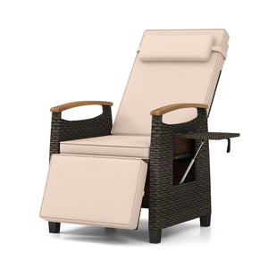 Please avoid rain exposure for prolonged service life<br>A protective cover is recommended but not included<br>150Â° adjustment of backrest and footrest meet different demands<br>Stable linkage device ensures safe adjustment<br>PE rattan surface for long-