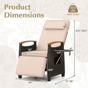 Please avoid rain exposure for prolonged service life<br>A protective cover is recommended but not included<br>150Â° adjustment of backrest and footrest meet different demands<br>Stable linkage device ensures safe adjustment<br>PE rattan surface for long-