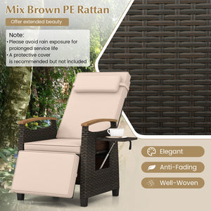Please avoid rain exposure for prolonged service life<br>A protective cover is recommended but not included<br>150Â° adjustment of backrest and footrest meet different demands<br>Stable linkage device ensures safe adjustment<br>PE rattan surface for long-