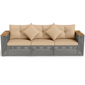 Modular patio wicker sectional set allows flexible seating arrangements<br>Converts easily between 3-seat sofa and loveseat layout<br>Secure sofa clips keep sectional pieces firmly connected<br>Handwoven PE rattan offers breathable and sun-resistant durab
