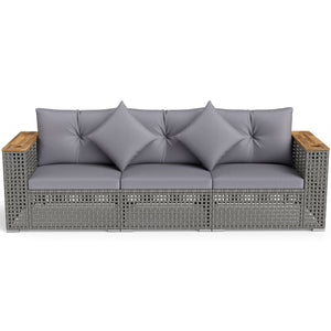 Modular patio wicker sectional set allows flexible seating arrangements<br>Converts easily between 3-seat sofa and loveseat layout<br>Secure sofa clips keep sectional pieces firmly connected<br>Handwoven PE rattan offers breathable and sun-resistant durab