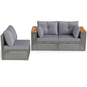 Modular patio wicker sectional set allows flexible seating arrangements<br>Converts easily between 3-seat sofa and loveseat layout<br>Secure sofa clips keep sectional pieces firmly connected<br>Handwoven PE rattan offers breathable and sun-resistant durab