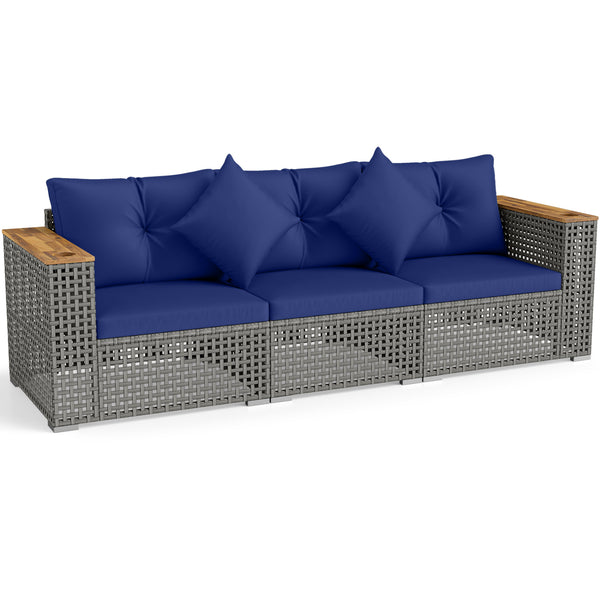 Modular patio wicker sectional set allows flexible seating arrangements<br>Converts easily between 3-seat sofa and loveseat layout<br>Secure sofa clips keep sectional pieces firmly connected<br>Handwoven PE rattan offers breathable and sun-resistant durab