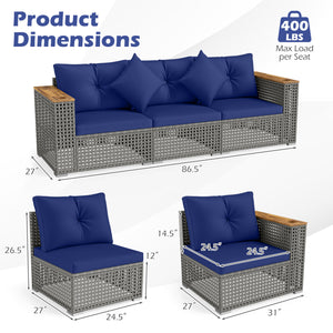Modular patio wicker sectional set allows flexible seating arrangements<br>Converts easily between 3-seat sofa and loveseat layout<br>Secure sofa clips keep sectional pieces firmly connected<br>Handwoven PE rattan offers breathable and sun-resistant durab