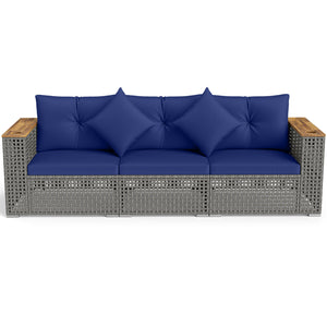 Modular patio wicker sectional set allows flexible seating arrangements<br>Converts easily between 3-seat sofa and loveseat layout<br>Secure sofa clips keep sectional pieces firmly connected<br>Handwoven PE rattan offers breathable and sun-resistant durab