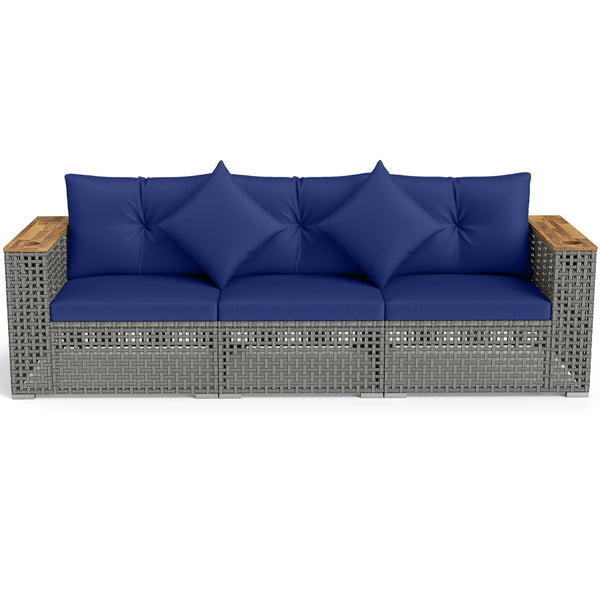 Modular patio wicker sectional set allows flexible seating arrangements<br>Converts easily between 3-seat sofa and loveseat layout<br>Secure sofa clips keep sectional pieces firmly connected<br>Handwoven PE rattan offers breathable and sun-resistant durab