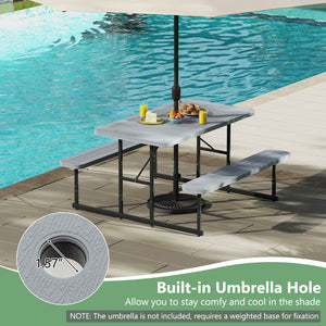 The dining table with 2 benches could accommodate 2-4 people for comfy seating<br>Crafted from HDPE tabletop and bench seats  withstand outdoor elements<br>Adopts waterproof surfaces for easy cleaning  easy to maintain with a damp cloth<br>The high-streng