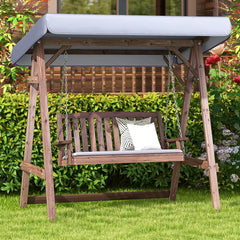 Full porch swing set with stand  tilt canopy  and cushion<br>Adjustable canopy shields you from the sun's scorching beams<br>Water-proof canopy crafted from silver-coated polyester<br>Robust A-shaped fir wood frame combines natural beauty with sturdiness<