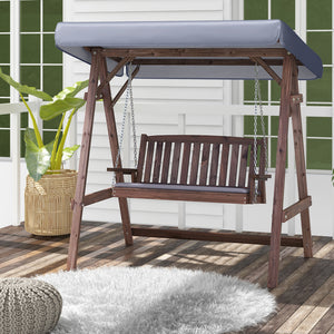 Full porch swing set with stand  tilt canopy  and cushion<br>Adjustable canopy shields you from the sun's scorching beams<br>Water-proof canopy crafted from silver-coated polyester<br>Robust A-shaped fir wood frame combines natural beauty with sturdiness<
