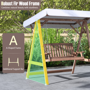 Full porch swing set with stand  tilt canopy  and cushion<br>Adjustable canopy shields you from the sun's scorching beams<br>Water-proof canopy crafted from silver-coated polyester<br>Robust A-shaped fir wood frame combines natural beauty with sturdiness<