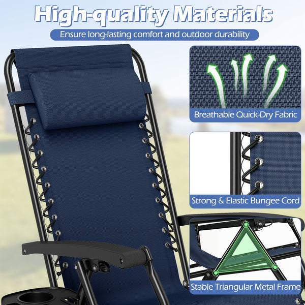 160Â° zero-gravity recline helps ease pressure for deeper relaxation<br>Secure locking mechanism for worry-free lounging<br>Breathable quick-dry fabric ensure long-lasting comfort and outdoor durability<br>Adjustable pillow works for head or lower-back su