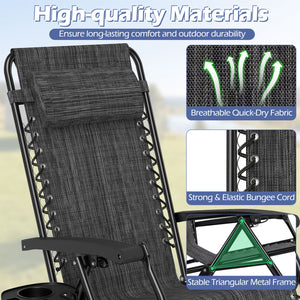 160Â° zero-gravity recline helps ease pressure for deeper relaxation<br>Secure locking mechanism for worry-free lounging<br>Breathable quick-dry fabric ensure long-lasting comfort and outdoor durability<br>Adjustable pillow works for head or lower-back su