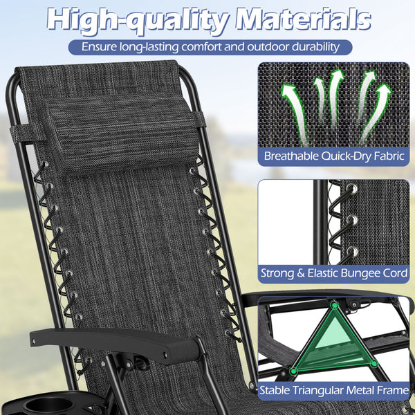 160Â° zero-gravity recline helps ease pressure for deeper relaxation<br>Secure locking mechanism for worry-free lounging<br>Breathable quick-dry fabric ensure long-lasting comfort and outdoor durability<br>Adjustable pillow works for head or lower-back su
