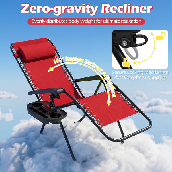 160Â° zero-gravity recline helps ease pressure for deeper relaxation<br>Secure locking mechanism for worry-free lounging<br>Breathable quick-dry fabric ensure long-lasting comfort and outdoor durability<br>Adjustable pillow works for head or lower-back su