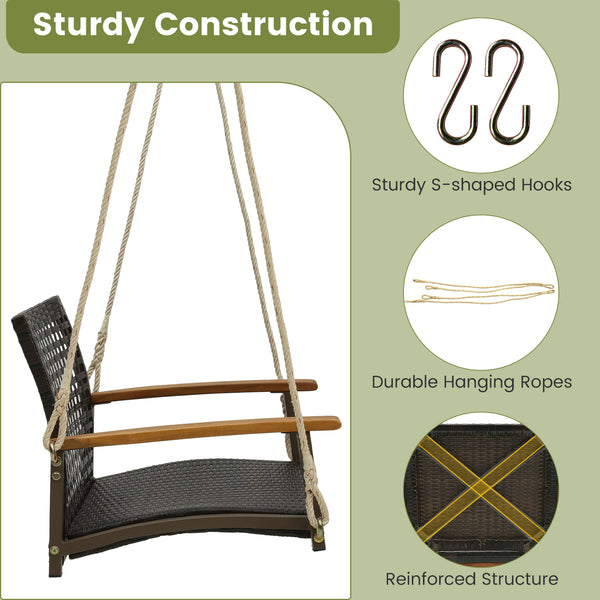 Soft padded cushion for a comfy sitting experience<br>Prevent cushion from sliding with fixing straps<br>Cushion cover with smooth zipper for easy cleaning<br>Please always keep the cushion dry to prolong service time<br>Curved backrest and acacia wood ar