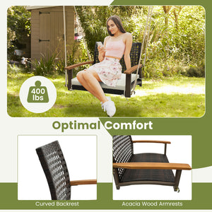 Soft padded cushion for a comfy sitting experience<br>Prevent cushion from sliding with fixing straps<br>Cushion cover with smooth zipper for easy cleaning<br>Please always keep the cushion dry to prolong service time<br>Curved backrest and acacia wood ar