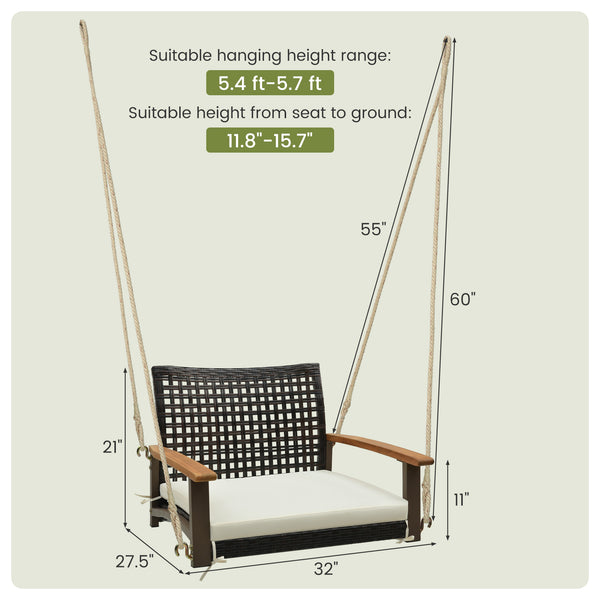 Soft padded cushion for a comfy sitting experience<br>Prevent cushion from sliding with fixing straps<br>Cushion cover with smooth zipper for easy cleaning<br>Please always keep the cushion dry to prolong service time<br>Curved backrest and acacia wood ar