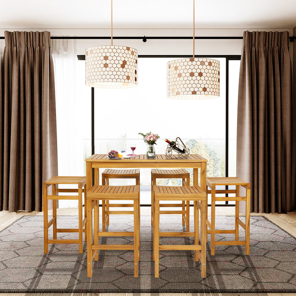 Multiple uses like dining  chatting  drinking  etc.<br>Acacia wood frame for long-lasting outdoor use<br>Reinforced crossbar and thick legs add stability<br>Spacious tabletop for your foods and beverages<br>Ideal for patio  deck  balcony  garden and more<