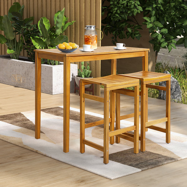 Multiple uses like dining  chatting  drinking  etc.<br>Acacia wood frame for long-lasting outdoor use<br>Reinforced crossbar and thick legs add stability<br>Spacious tabletop for your foods and beverages<br>Ideal for patio  deck  balcony  garden and more<