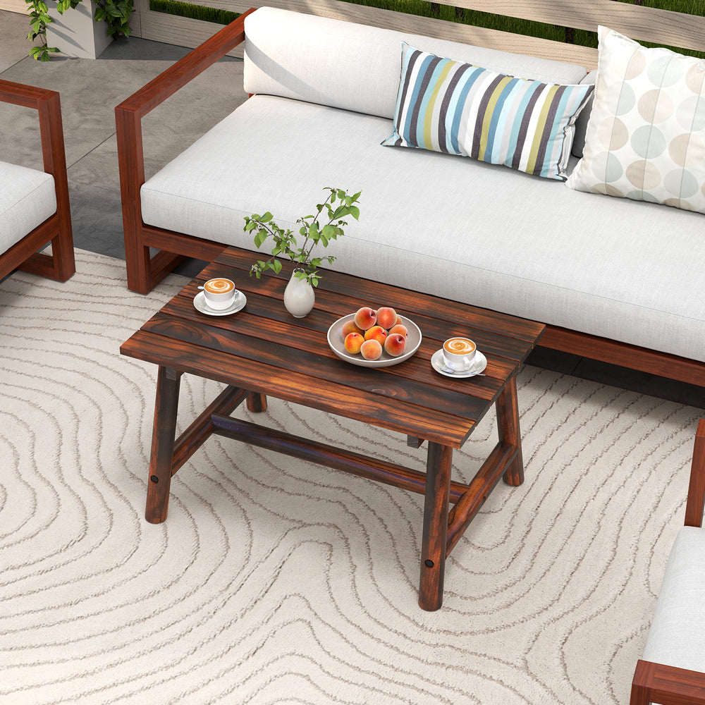 Solid wood structure is made of pine wood and fir wood<br>2.3" thickened legs confidently support up to 275 lbs<br>Comes with a reinforced crossbar to promote overall stability<br>Slatted tabletop and unique wood grains ensure an elegant design<br>Conveni
