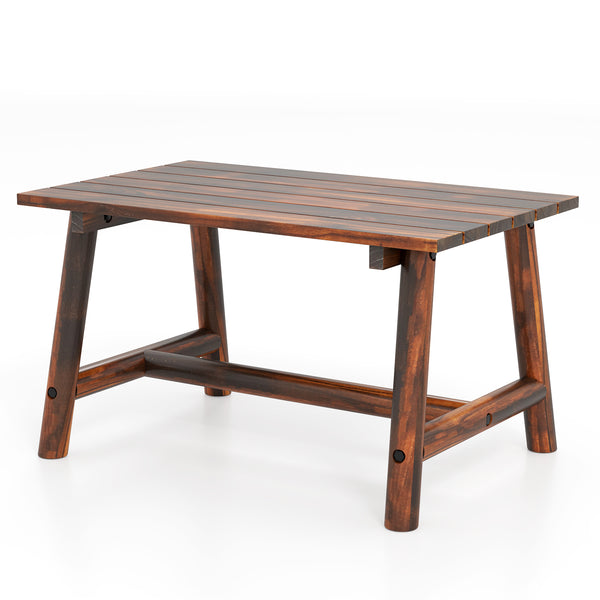 Solid wood structure is made of pine wood and fir wood<br>2.3" thickened legs confidently support up to 275 lbs<br>Comes with a reinforced crossbar to promote overall stability<br>Slatted tabletop and unique wood grains ensure an elegant design<br>Conveni
