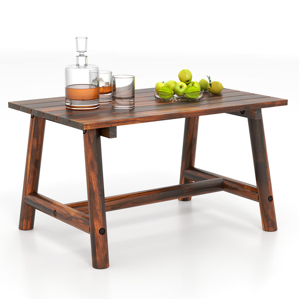 Solid wood structure is made of pine wood and fir wood<br>2.3" thickened legs confidently support up to 275 lbs<br>Comes with a reinforced crossbar to promote overall stability<br>Slatted tabletop and unique wood grains ensure an elegant design<br>Conveni