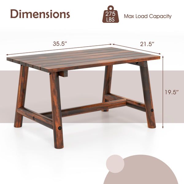 Solid wood structure is made of pine wood and fir wood<br>2.3" thickened legs confidently support up to 275 lbs<br>Comes with a reinforced crossbar to promote overall stability<br>Slatted tabletop and unique wood grains ensure an elegant design<br>Conveni