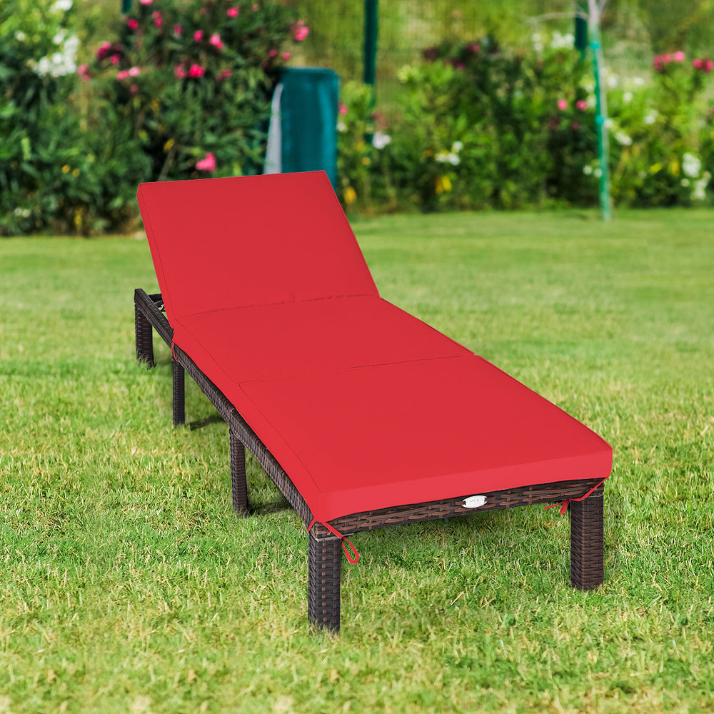 Crafted with weather resistant and hand-woven PE rattan<br>6 adjustable reclining positions meet various needs<br>Thick padded cushion is comfortable to sit or lie on<br>Waterproof cushion cover is removable for washing<br>Stable metal frame features larg