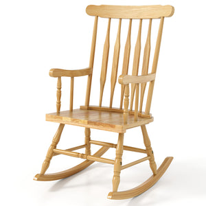 Crafted of solid rubber wood to ensure sturdiness and durability<br>Contoured slatted back to promote the heat dissipation<br>Curved armrest and high backrest to provide optimal sitting feeling<br>Four-supporting points for safe rocking radian and good st