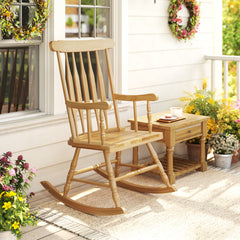 Crafted of solid rubber wood to ensure sturdiness and durability<br>Contoured slatted back to promote the heat dissipation<br>Curved armrest and high backrest to provide optimal sitting feeling<br>Four-supporting points for safe rocking radian and good st