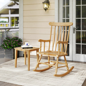 Crafted of solid rubber wood to ensure sturdiness and durability<br>Contoured slatted back to promote the heat dissipation<br>Curved armrest and high backrest to provide optimal sitting feeling<br>Four-supporting points for safe rocking radian and good st