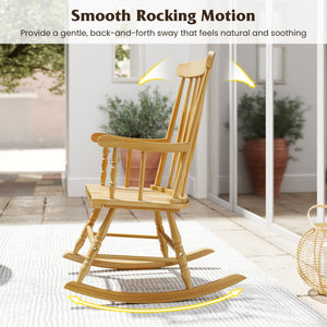 Crafted of solid rubber wood to ensure sturdiness and durability<br>Contoured slatted back to promote the heat dissipation<br>Curved armrest and high backrest to provide optimal sitting feeling<br>Four-supporting points for safe rocking radian and good st