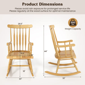 Crafted of solid rubber wood to ensure sturdiness and durability<br>Contoured slatted back to promote the heat dissipation<br>Curved armrest and high backrest to provide optimal sitting feeling<br>Four-supporting points for safe rocking radian and good st