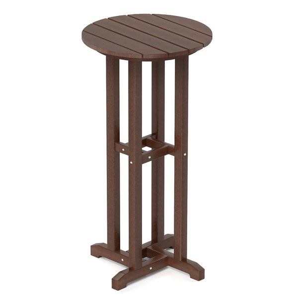 Made of weatherproof HDPE for long-time use<br>Stainless steel screws withstand extended use<br>Reinforced crossbars for strengthened structure<br>21.5" tabletop offers ample space for food and drinks<br>Slatted design for simple maintenance and more eleg