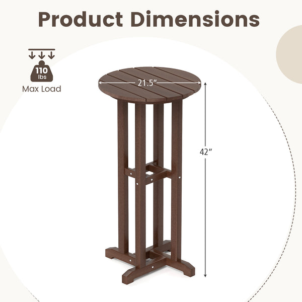 Made of weatherproof HDPE for long-time use<br>Stainless steel screws withstand extended use<br>Reinforced crossbars for strengthened structure<br>21.5" tabletop offers ample space for food and drinks<br>Slatted design for simple maintenance and more eleg